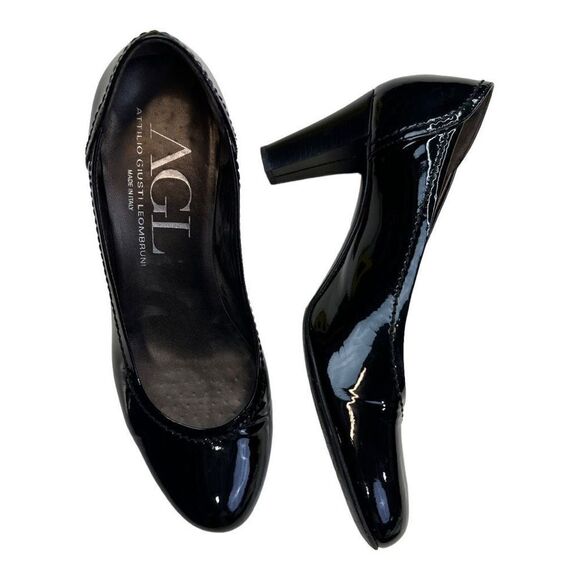 AGL Attilio Giusti Leombruni Pumps Shoes Women's 39.5 Black Patent Leather Heels - Picture 1 of 9